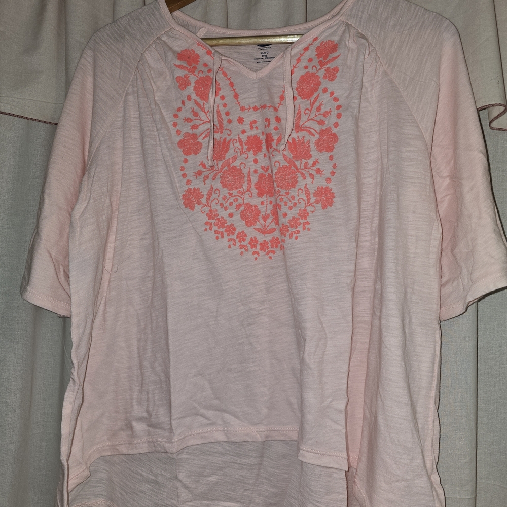 Old Navy Light Pink Floral Embroidered Blouse